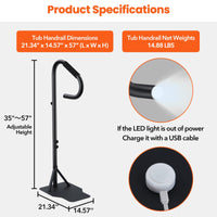 Rambarde de spa Garvee avec éclairage LED, rotative à 360°, réglable en hauteur de 35 à 57 pouces, en acier au carbone, revêtement antidérapant, porte-serviettes, pour une utilisation intérieure et extérieure.