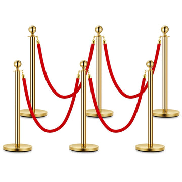 Garvee Poteau de guidage VIP doré avec corde en velours rouge, acier inoxydable, distance maximale 122 cm, pour événements élégants