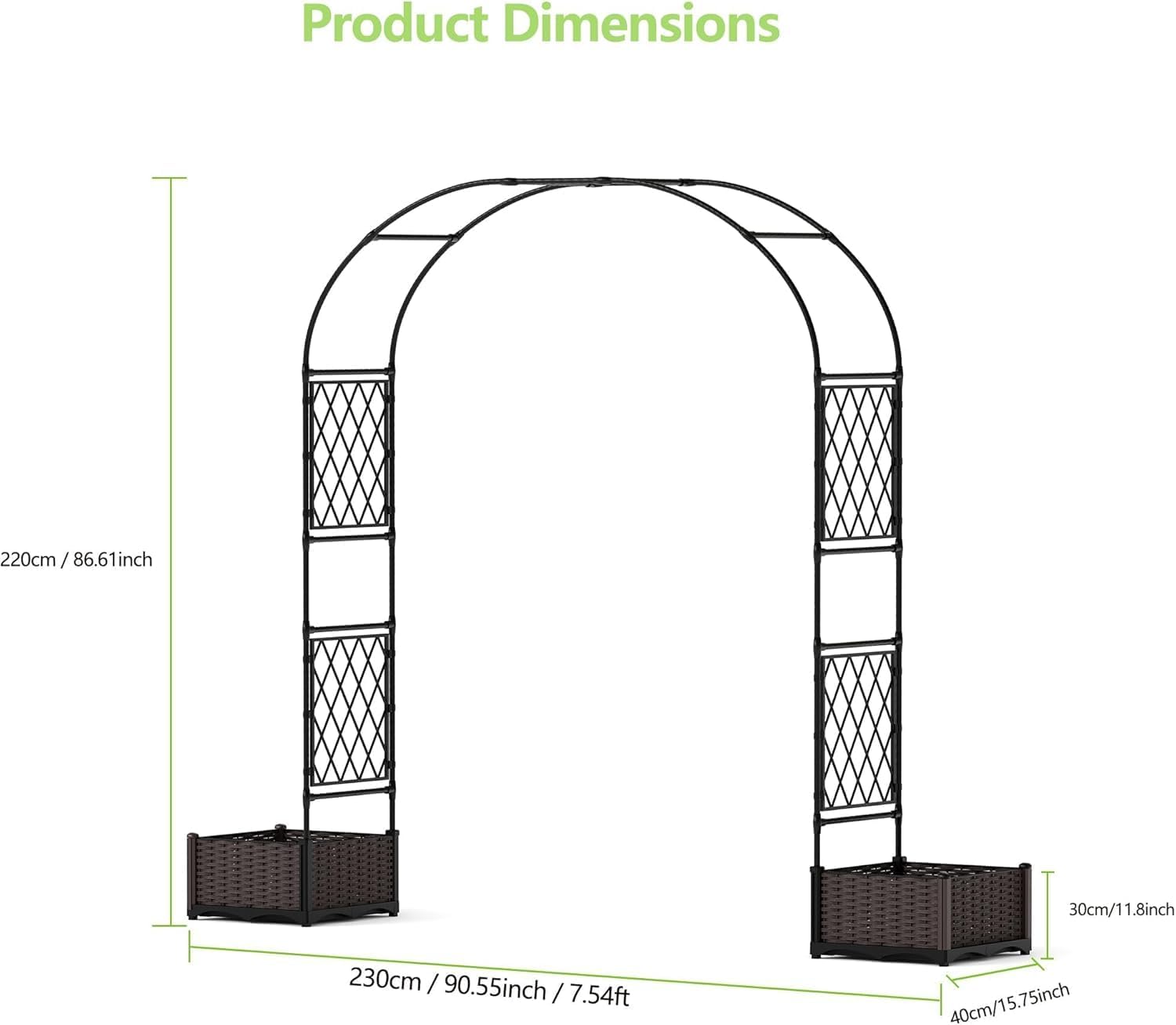 Arche de jardin Garvee avec 2 jardinières, arche en métal revêtu de PE résistant aux intempéries pour le jardin et les fêtes, robuste, facile à monter, noire