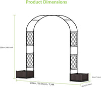 Arche de jardin Garvee avec 2 jardinières, arche en métal revêtu de PE résistant aux intempéries pour le jardin et les fêtes, robuste, facile à monter, noire