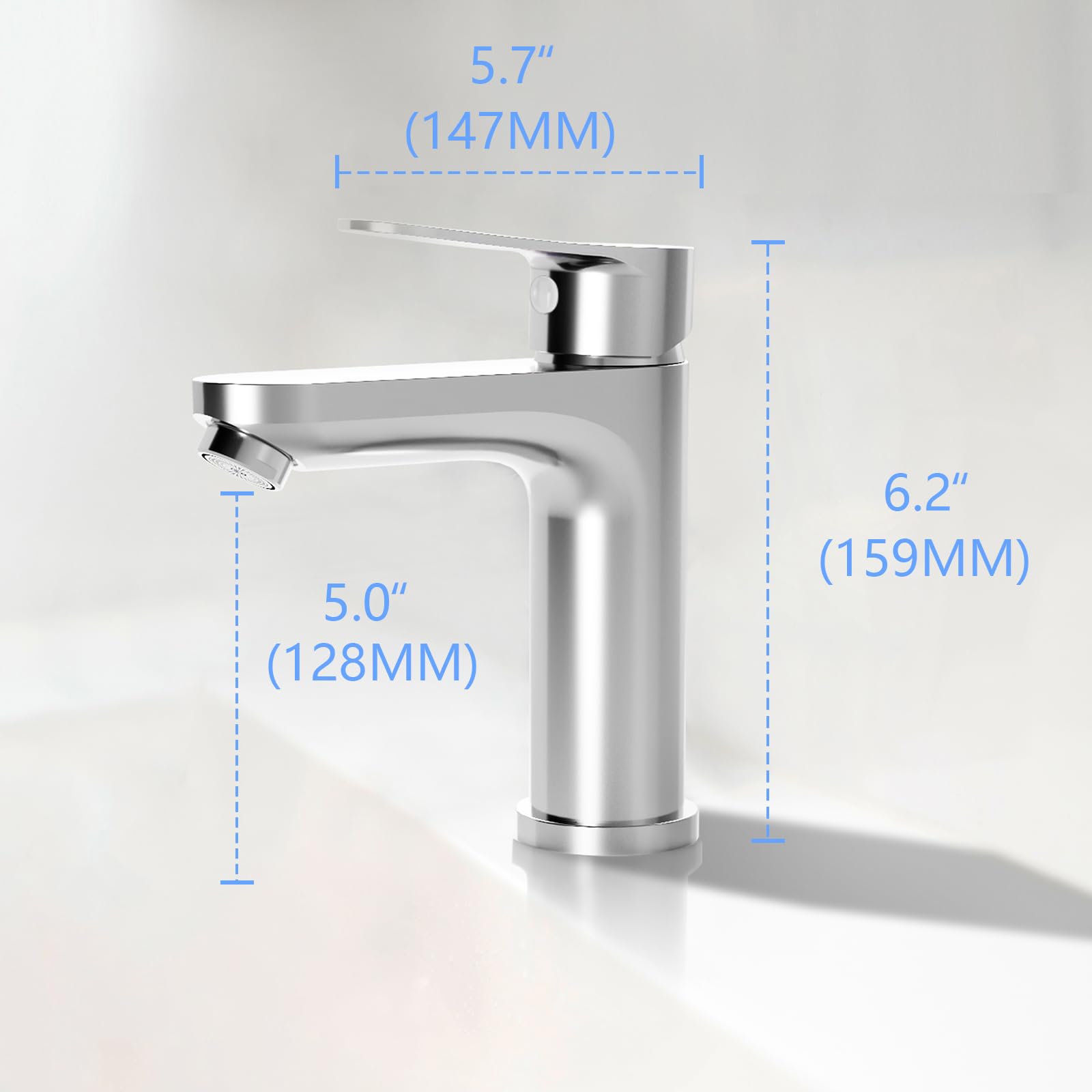 Mitigeur de salle de bain Garvee, hauteur de bec 128 mm, finition chromée, économie d'eau pour salles de bain modernes et toilettes invités