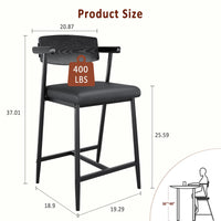 Garvee Tabourets de bar hauts avec accoudoirs et dossier, assise rembourrée, structure métallique robuste, pour cuisine et bar, gris et marron