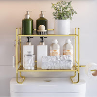 Étagère de salle de bain GARVEE, 2 niveaux avec porte-papier toilette et 2 crochets, argentée, 45 x 16 x 36 cm, gain de place et moderne