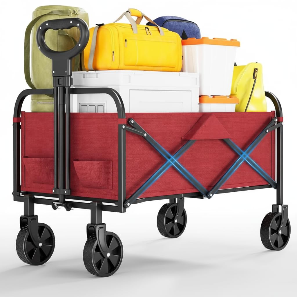 Garvee Chariot Pliable xL 172 kg, Acier et Oxford 600D, Roues de 13 cm, pour Marché, Courses et Activités extérieur, Rouge