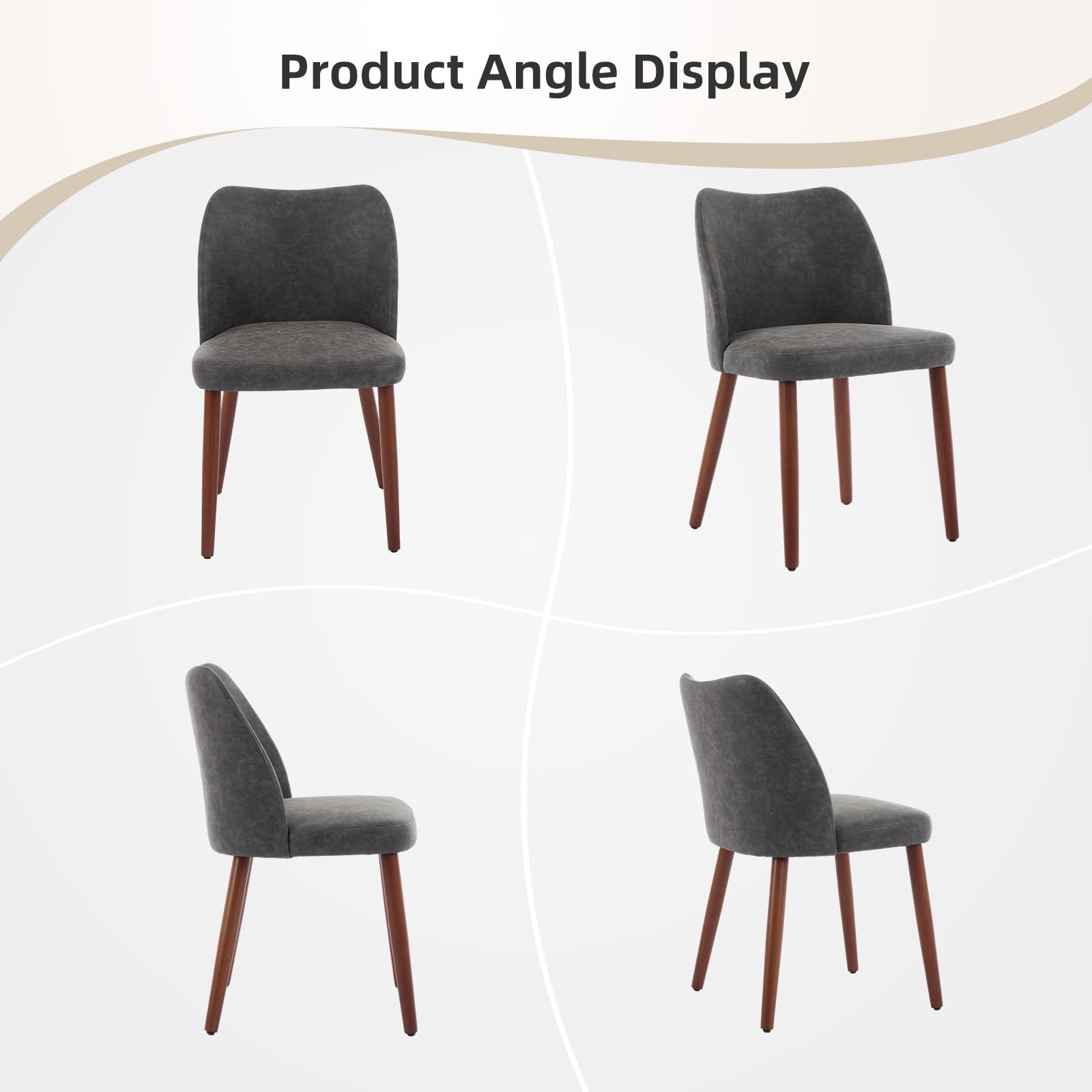 Chaises de salle à manger Garvee, lot de 2, revêtement en tissu et pieds en bois, pour restaurant/café, hauteur 78 cm, style moderne mi-siècle, gris