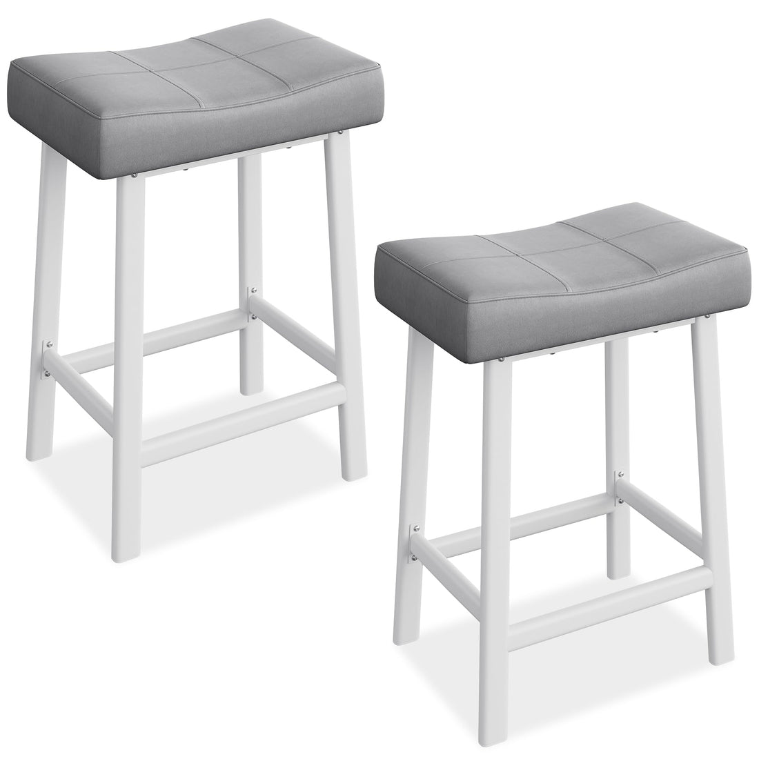 Garvee Lot de 2 tabourets de bar selle 61 cm, sans dossier, assise rembourrée incurvée, pieds métal et repose-pieds, pour îlot de cuisine ou bar, gris