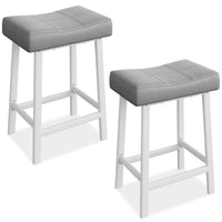 Garvee Lot de 2 tabourets de bar selle 61 cm, sans dossier, assise rembourrée incurvée, pieds métal et repose-pieds, pour îlot de cuisine ou bar, gris