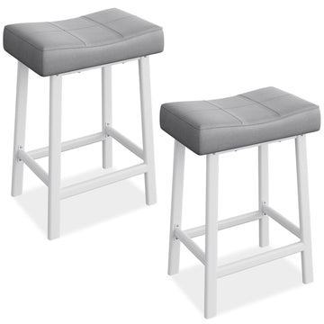 Garvee Lot de 2 tabourets de bar selle 61 cm, sans dossier, assise rembourrée incurvée, pieds métal et repose-pieds, pour îlot de cuisine ou bar, gris