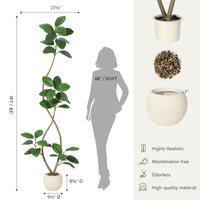 Garvee Ficus Lyrata artificiel 210 cm, pot beige avec pierres, plante réaliste sans entretien, résistant aux UV, maison et bureau