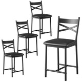 Ensemble de 4 tabourets de bar Garvee, 57 cm (22,4 pouces), dossier en forme de X, rembourrage épais, structure en métal, revêtement en cuir PU, marron-noir rustique pour la cuisine et la salle à manger - Noir