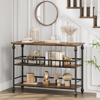Garvee Console industrielle à 3 niveaux avec rangement, structure métal et MDF, style vintage, pieds réglables, pour entrée et salon, 109 × 30 × 80 cm, vintage