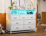 Garvee commode moderne 7 tiroirs avec station de charge et LED pour chambre et salon, grande capacité, bois résistant, ambiance RGB, contrôle app