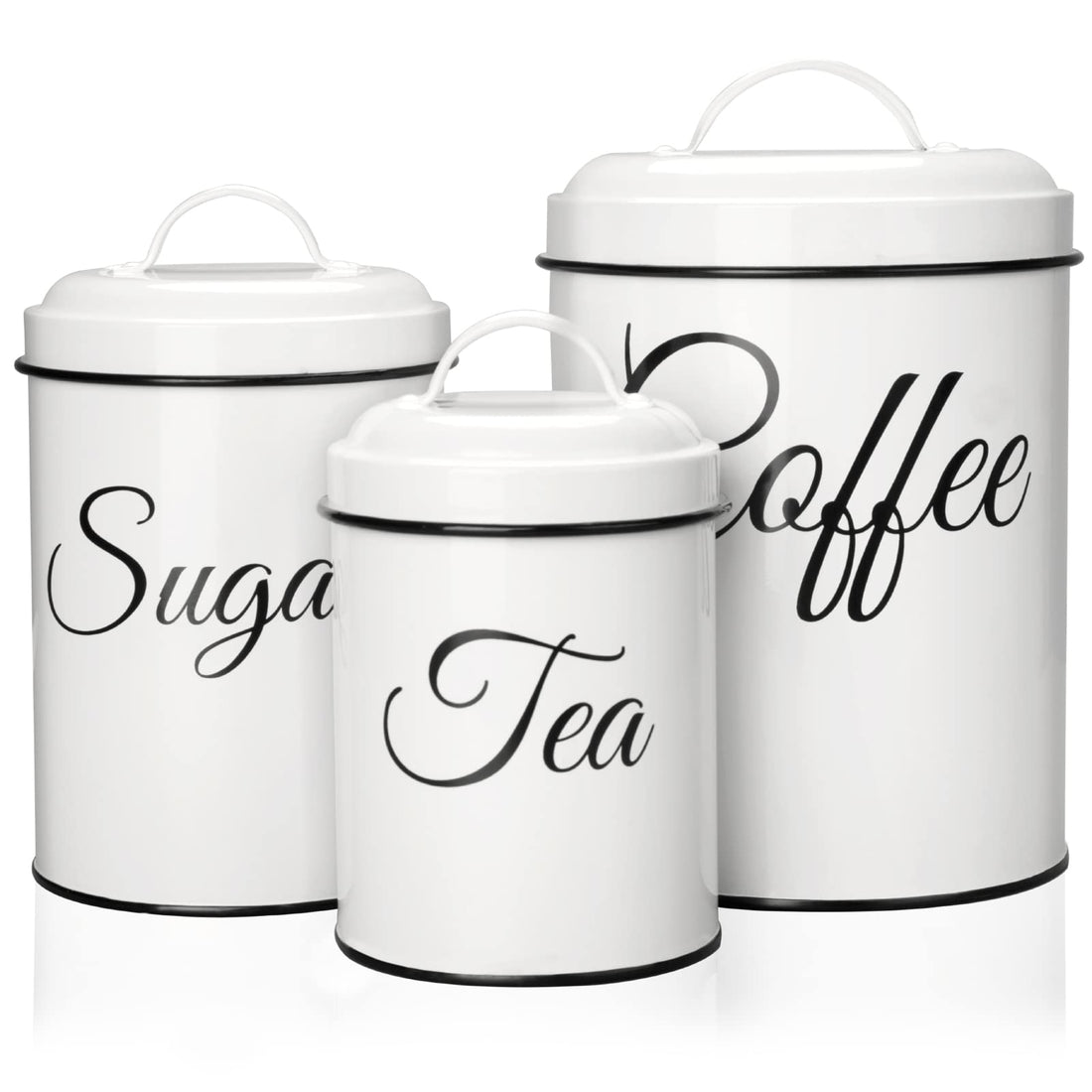 Boîtes de rangement Garvee avec couvercles, lot de 3, boîtes métalliques blanches de 1,5 L, hermétiques et empilables, idéales pour le café, le thé et le sucre.
