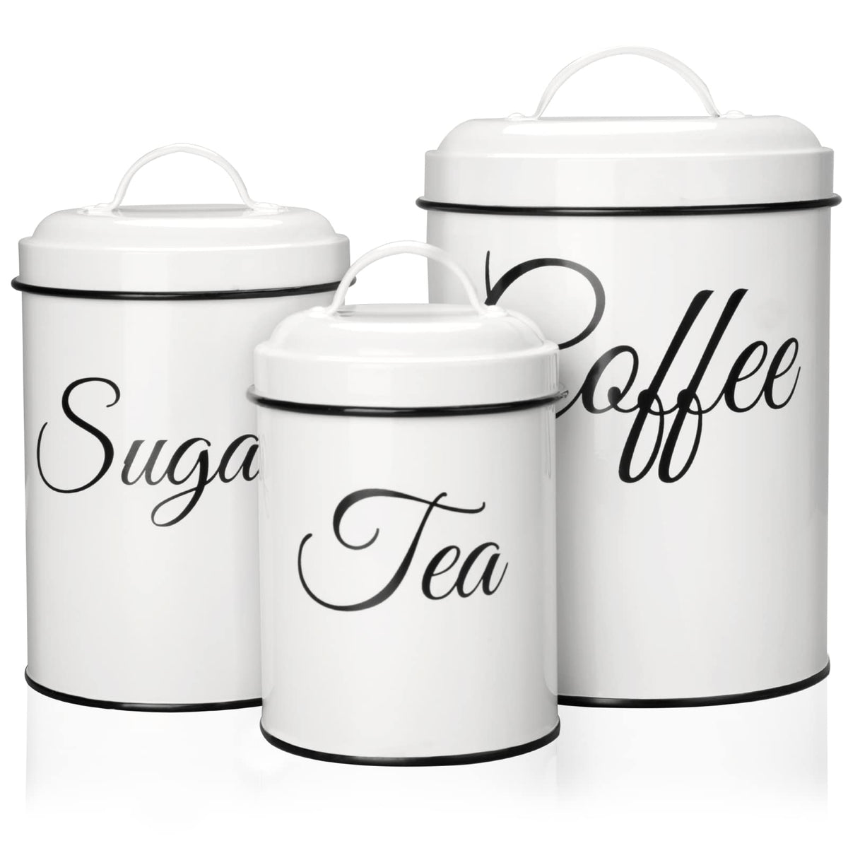 Garvee boîtes de rangement avec couvercles, lot de 3, boîtes métalliques blanches de 1,5 l, hermétiques et empilables, idéales pour le café, le thé et le sucre
