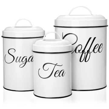 Garvee boîtes de rangement avec couvercles, lot de 3, boîtes métalliques blanches de 1,5 l, hermétiques et empilables, idéales pour le café, le thé et le sucre