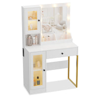 Coiffeuse Garvee avec éclairage LED, 3 modes de couleur, grands tiroirs, station de recharge USB pour chambre, blanche, moderne