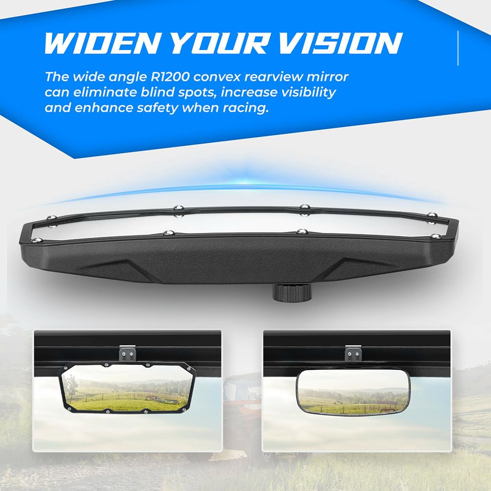 Rétroviseur central convexe Garvee UTV compatible avec Polaris Ranger 500/570/900/1000 (2017-2022), noir, rétroviseur universel pour la navigation de plaisance et les bateaux.