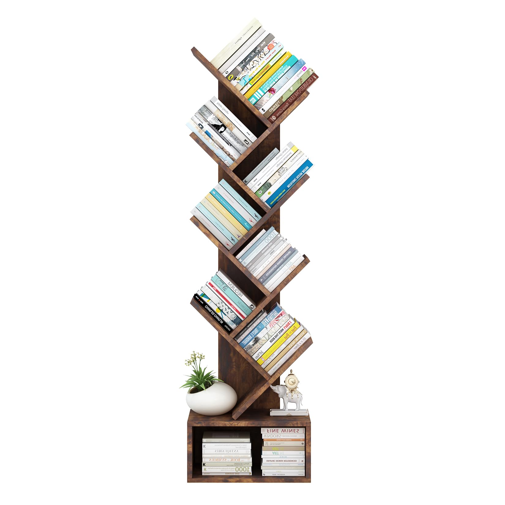 Étagère Garvee en forme d'arbre, 8 niveaux, robuste et peu encombrante, en MDF, style vintage, idéale pour le salon et la chambre d'enfant, 37,8 cm (P) x 20,6 cm (L) x 131 cm (H)