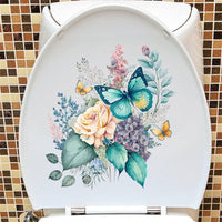 Autocollants pour siège de toilette Garvee avec fleurs et papillons, auto-adhésifs, en PVC imperméable, pour la décoration de salle de bain