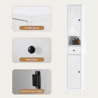 Armoire de salle de bain haute Garvee avec 2 étagères réglables, autoportante, en MDF durable, design blanc moderne, gain de place pour salle de bain et cuisine