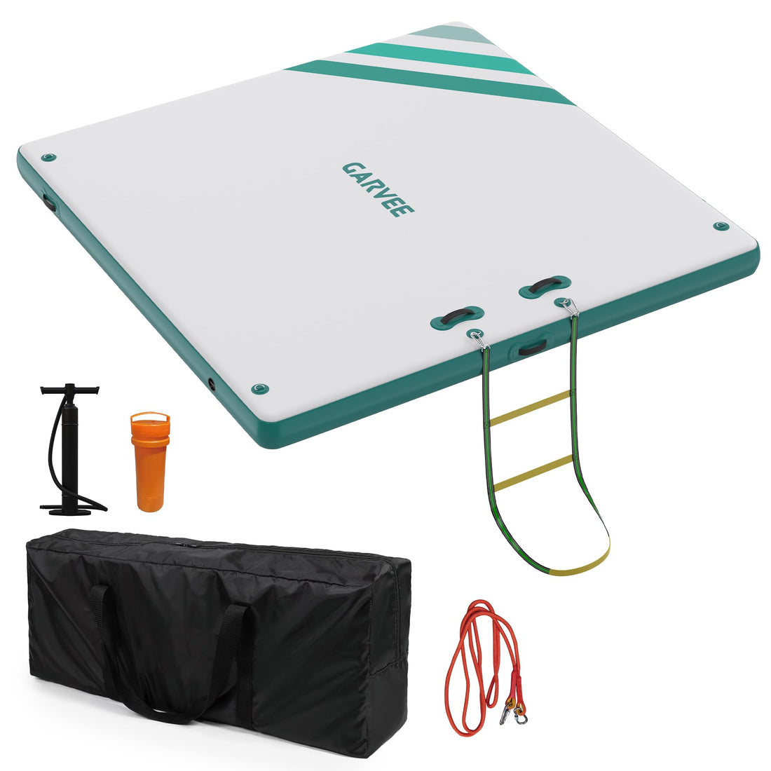 Garvee Plateforme Flottante Gonflable 305 x 305 cm en PVC Résistant, Surface Antidérapante, Échelle Souple, Ancrage Sécurisé, Piscine, Plage et Lac