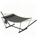 Garvee Double Hamac Portable Avec Support En Acier Ajustable Pour Jardin Plage terrasse Respirant Spacieux - Gris foncé