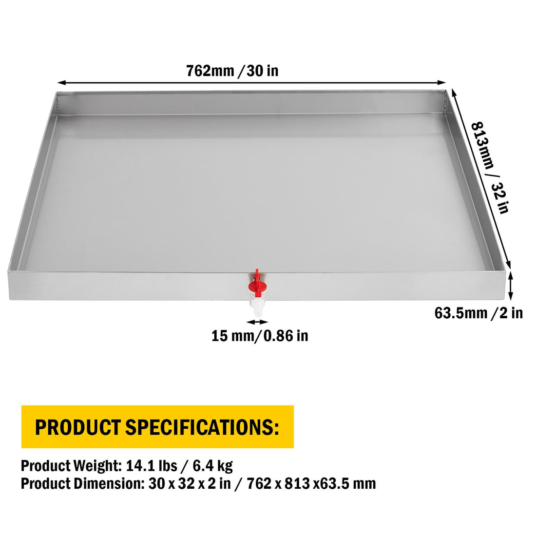 Garvee Bac de récupération pour lave-linge 81×76cm, acier inoxydable 304, avec trou de vidange, adaptateur de tuyau, pieds anti-vibrations