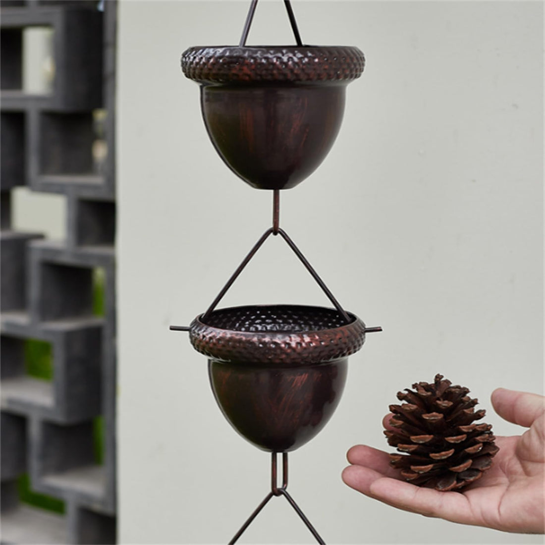 Chaîne de pluie GARVEE 253 cm avec 15 coupelles, collecteur d'eau en métal durable pour jardin