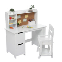 Ensemble bureau et chaise en bois Garvee pour enfants, avec étagère et tableau d'affichage, pour garçons et filles de 3 à 8 ans. Pratique et robuste, idéal pour apprendre et jouer.