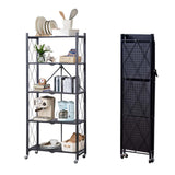 Garvee Étagère Pliable 5 Niveaux Cuisine Rangement Métal avec Roulettes Robuste Polyvalente 5 Niveaux Noir