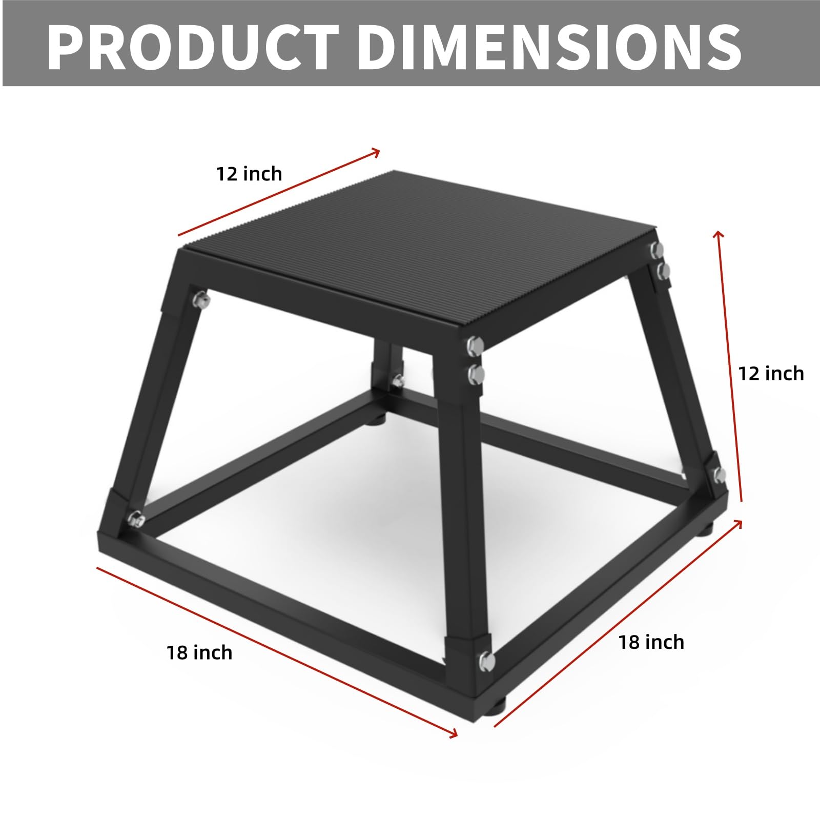 Boîte de saut pliométrique Garvee de 30 cm (12 pouces) en acier pour l'entraînement à domicile, 45,7 x 45,7 x 30,5 cm (18 x 18 x 12 pouces), noire, plateforme antidérapante et stable.