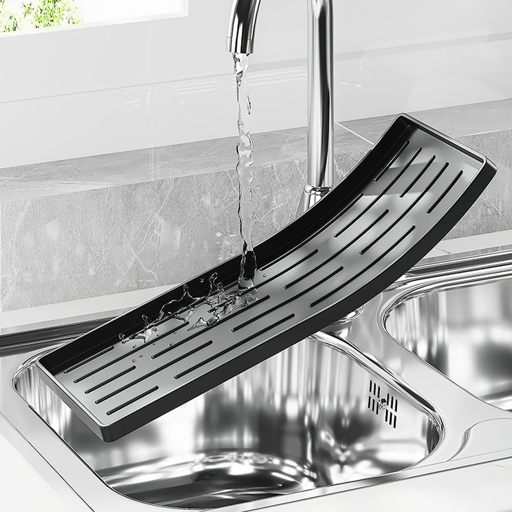 Égouttoirs à vaisselle multifonctionnels Garvee en acier au carbone (lot de 2) - Gain de place et réglables - Acier inoxydable - Pour évier de cuisine - Noir