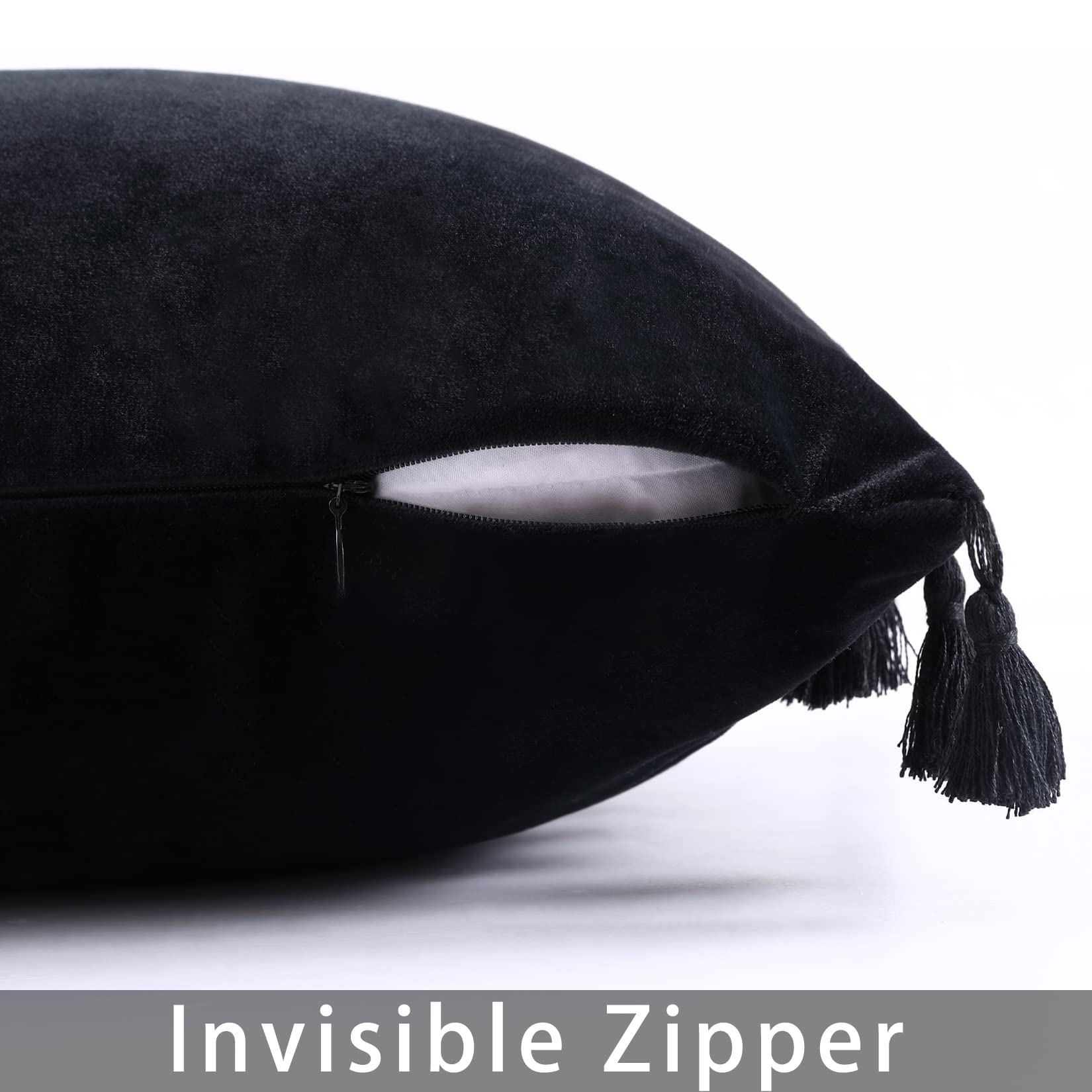 Coussin rectangulaire en velours Garvee avec pompons et fermeture éclair invisible, 30 x 50 cm, noir, pour salon