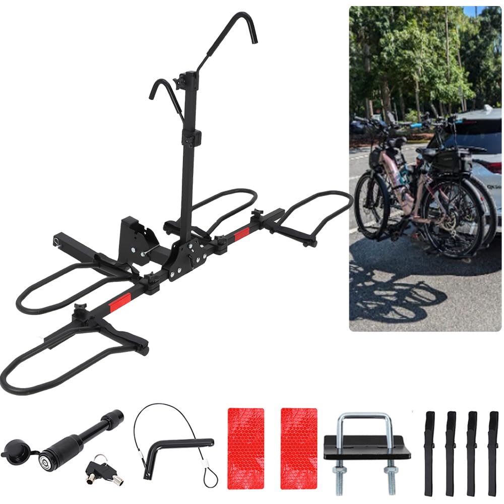Porte-vélos Garvee 2 pouces pour attelage, 2 vélos, acier, inclinable, réfléchissant, robuste, pour SUV et camions, avec sangles de tension et verrou