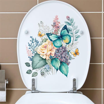 Autocollants pour siège de toilette Garvee avec fleurs et papillons, auto-adhésifs, en PVC imperméable, pour la décoration de salle de bain