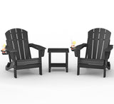 Garvee lot de 2 chaises Adirondack pliantes en HDPE avec accoudoirs larges et porte-gobelet, noires, pour terrasse et jardin - 