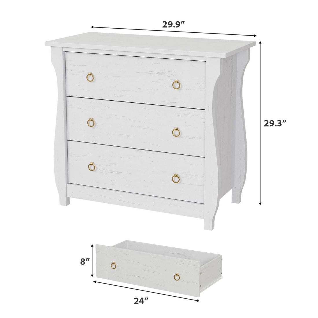 Garvee commode à 3 tiroirs, pour chambre, en bois rouge, poignées en métal, idéale pour le salon ou le couloir