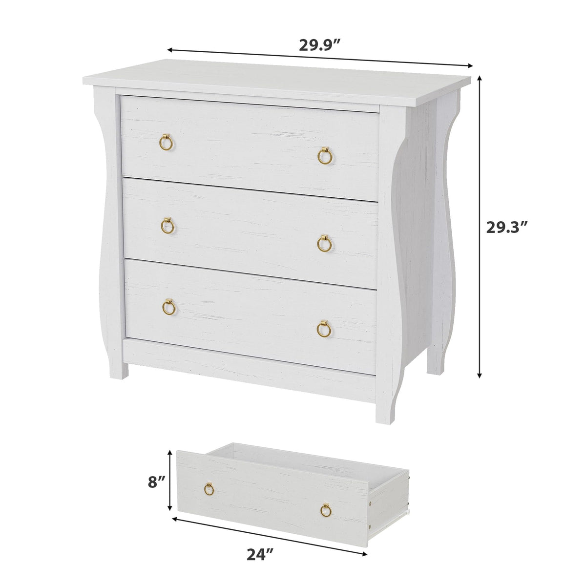 Garvee commode à 3 tiroirs, pour chambre, en bois rouge, poignées en métal, idéale pour le salon ou le couloir