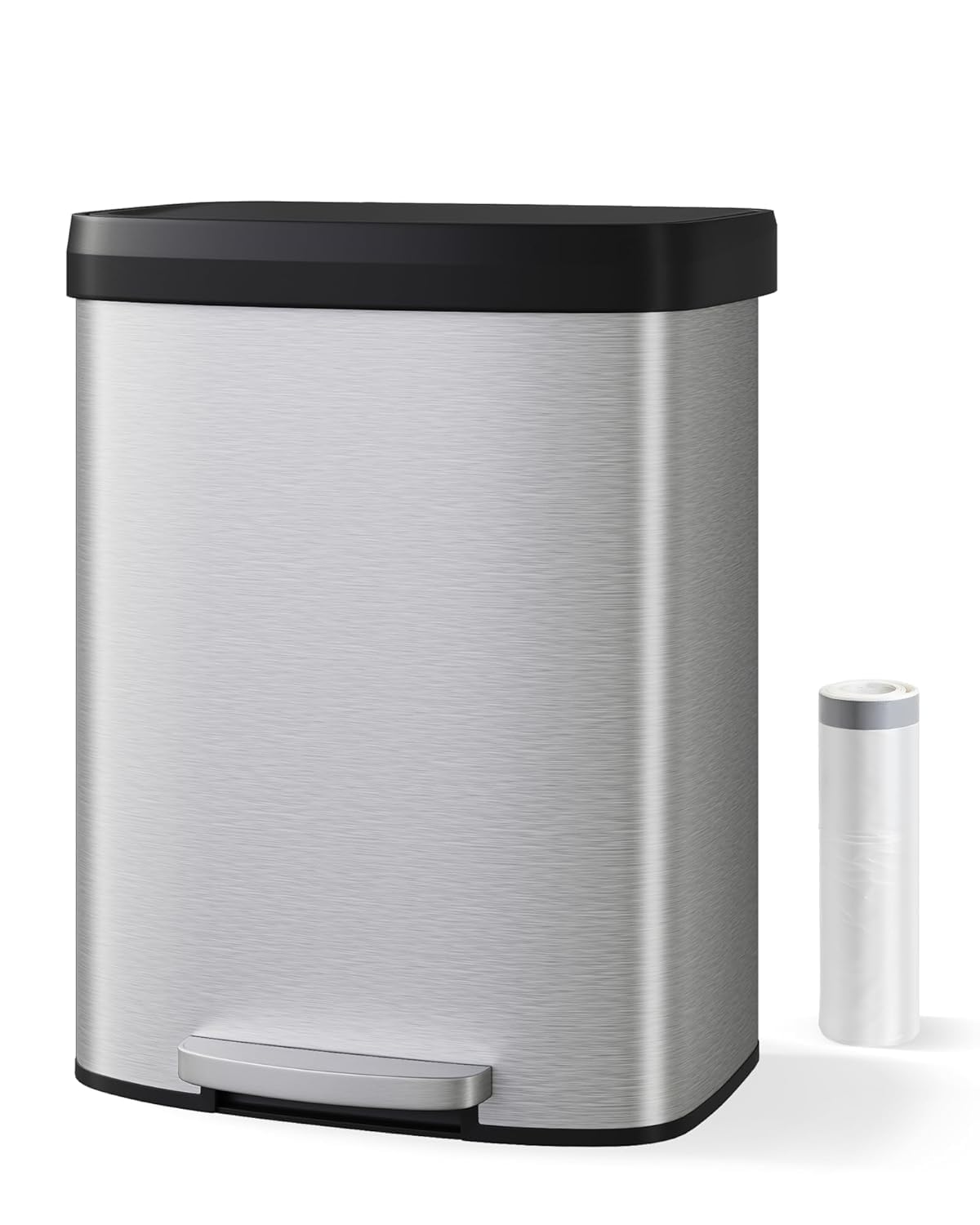 Poubelle Garvee 16 gallons en acier inoxydable avec couvercle à fermeture douce, poignée ergonomique, argentée, pour la cuisine et le bureau, compacte