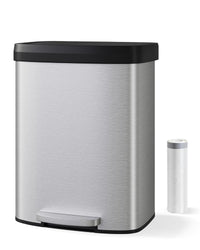 Poubelle Garvee 16 gallons en acier inoxydable avec couvercle à fermeture douce, poignée ergonomique, argentée, pour la cuisine et le bureau, compacte