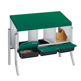 Garvee Nichoir Pondoir pour Poules 3 Compartiments avec Support, Métal Galvanisé avec Poignée en Plastique, Plateau Coulissant, Couvercle Protecteur, Vert - Vert