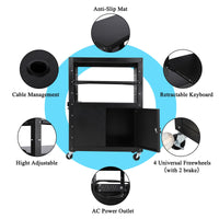 Chariot audiovisuel mobile Garvee avec verrouillage, support pour ordinateur portable réglable en hauteur, acier, roues avec freins, bureau et présentation, noir, 61-107 cm (24-42 pouces)