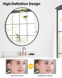Miroir mural rond Garvee 24 pouces, cadre en métal noir, style moderne pour salon, salle de bain ou couloir