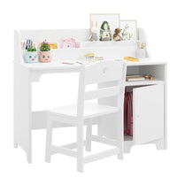 Bureau enfant Garvee blanc avec chaise, en bois, avec rangement et design ergonomique, idéal pour les chambres d'enfants de 3 à 8 ans.