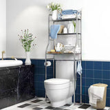 Armoire de rangement Garvee en acier inoxydable à poser au-dessus des toilettes, avec 3 étagères, porte-papier toilette, crochets, autoportante, gain de place pour salles de bains - 