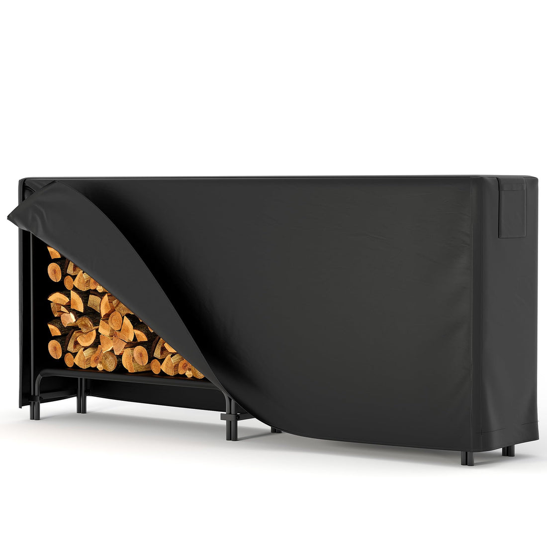 Range-bûches Garvee avec housse 244 x 34 x 110 cm, tissu Oxford imperméable, noir, pour jardin et terrasse