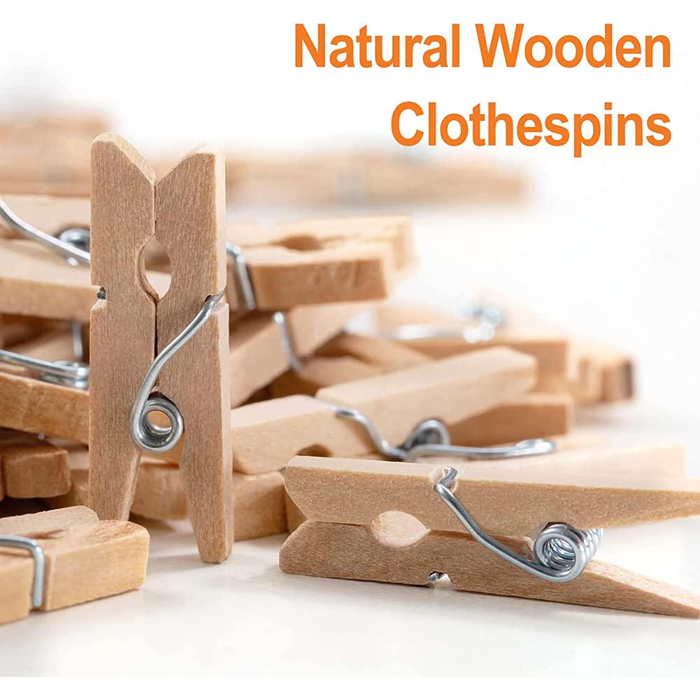 Garvee Lot de 100 mini pinces à linge en bois naturel de 2,5 cm avec ficelle de jute pour décoration et jardinage.