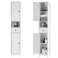Armoire de salle de bain haute Garvee avec 2 étagères réglables, autoportante, en MDF durable, design blanc moderne, gain de place pour salle de bain et cuisine