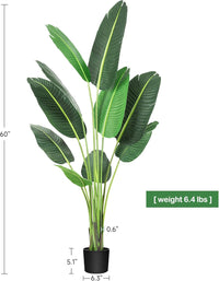 Garvee Oiseau de Paradis Artificiel 150 cm, Feuilles Réalistes et Flexibles, Tiges Métalliques, Pot Lesté Anti-Basculement, Vert