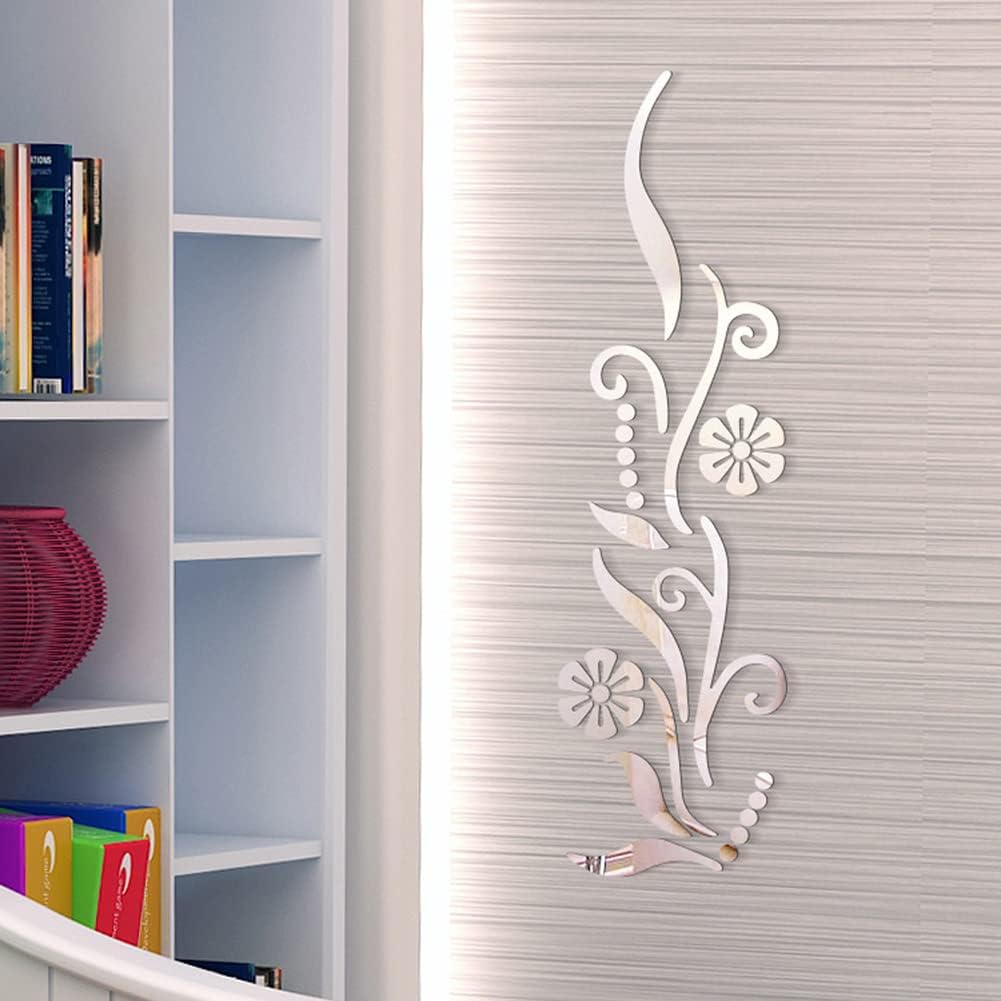 Garvee Sticker mural miroir acrylique autocollant motif floral pour salon, chambre, fond TV, couleurs variées, style moderne et élégant